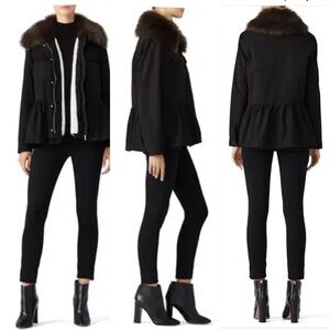 Kate Spade Broom Street Faux Fur Trim Military Black Jacket. Size L D/17…